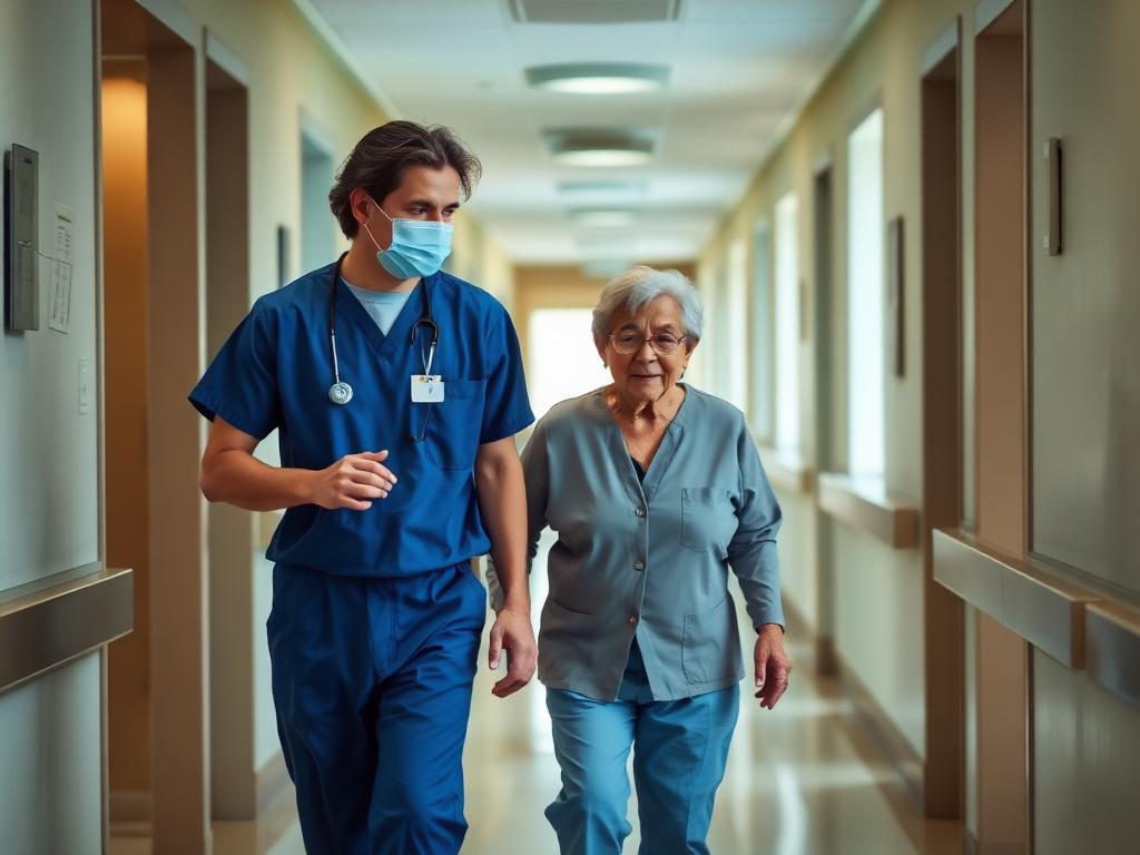 Healthcare professional assisting a patient
